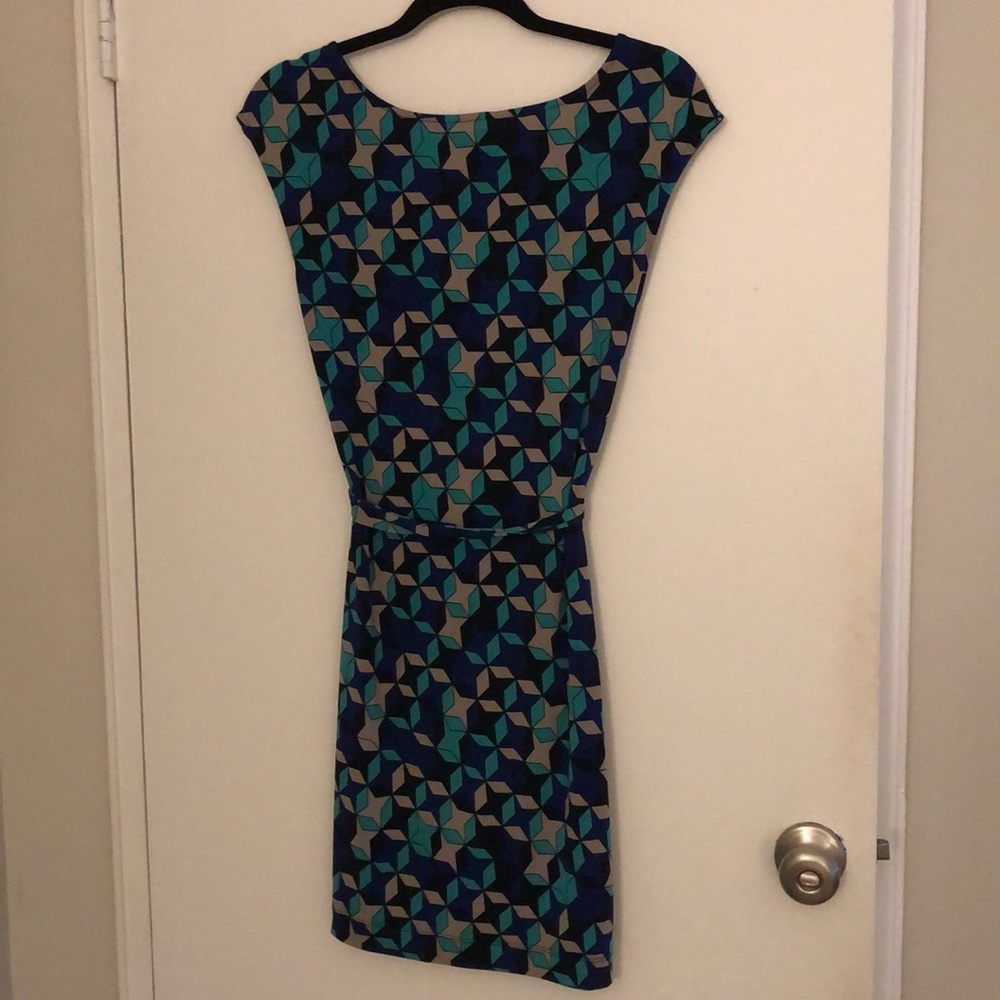 Banana Republic Patterned navy, teal and tan dress